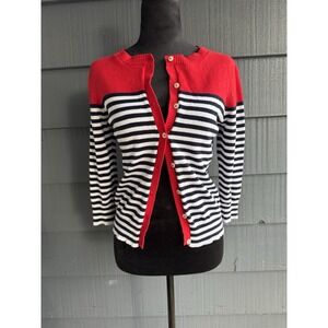 Joseph A. Women's Red/ White/ Navy Blue Cardigan‎ Size Small!